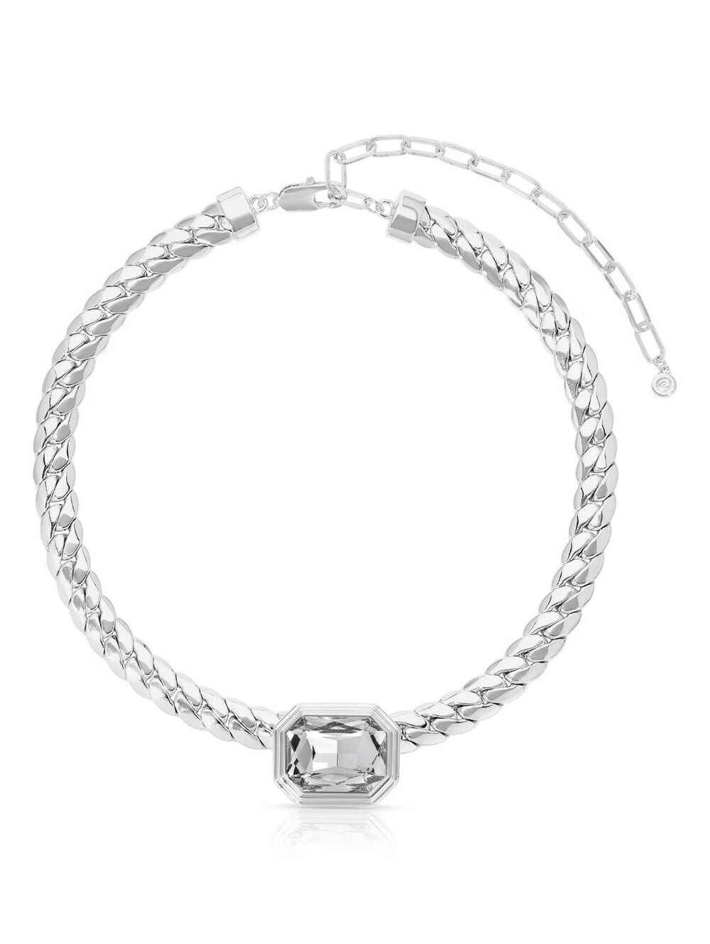 Ettika Deco Crystal Statement Cuban Chain Necklace Silver Art Deco Rhinestone